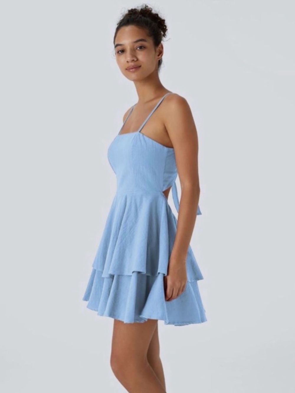HALARA Light Blue Tiered Sundress with Tie-Back